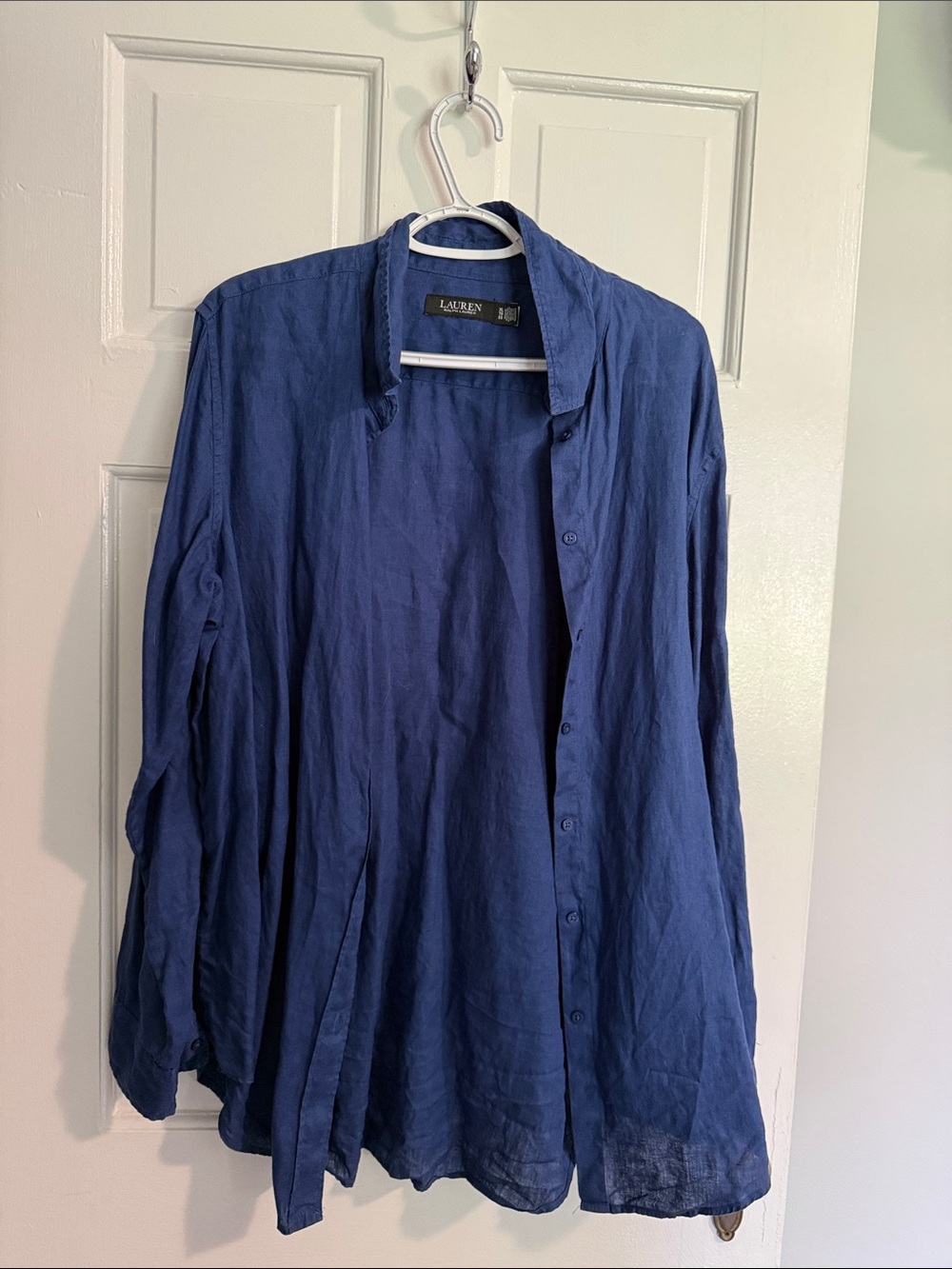 Lauren Ralph Lauren Navy Blue Linen Button-Down Shirt